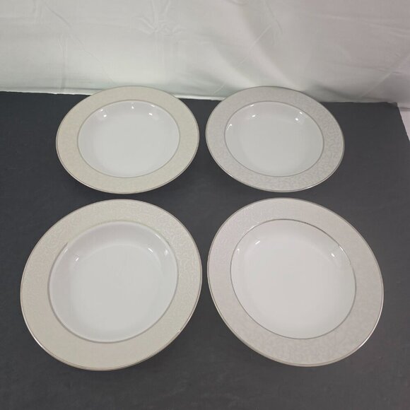 Mikasa Fine China Parchment Platinum Trim Rimmed Soup Salad Bowls – Set of 4 - Picture 8 of 16